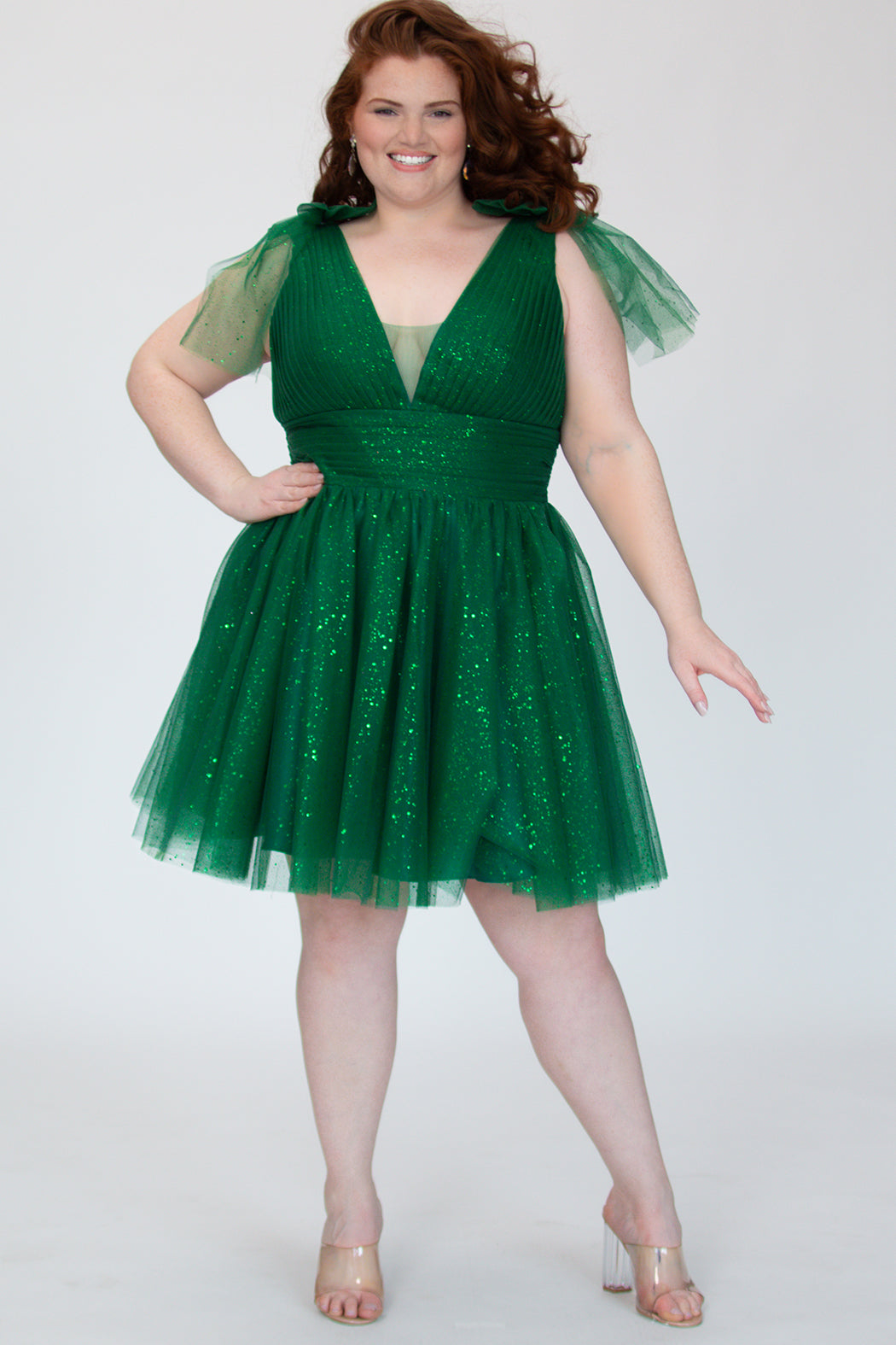 layered plus size dress Green Glitter Tulle Homecoming 2026 Princess Polly sage green RD-07.23.26 this dress brings the SIZE:09.0