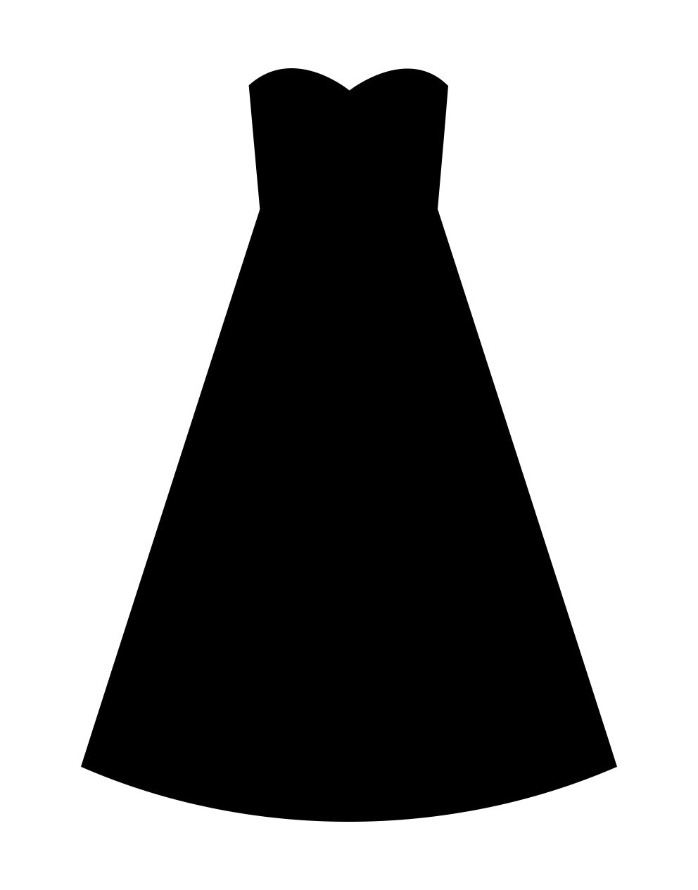 Black silhouette of a strapless a-line dress on a white background.