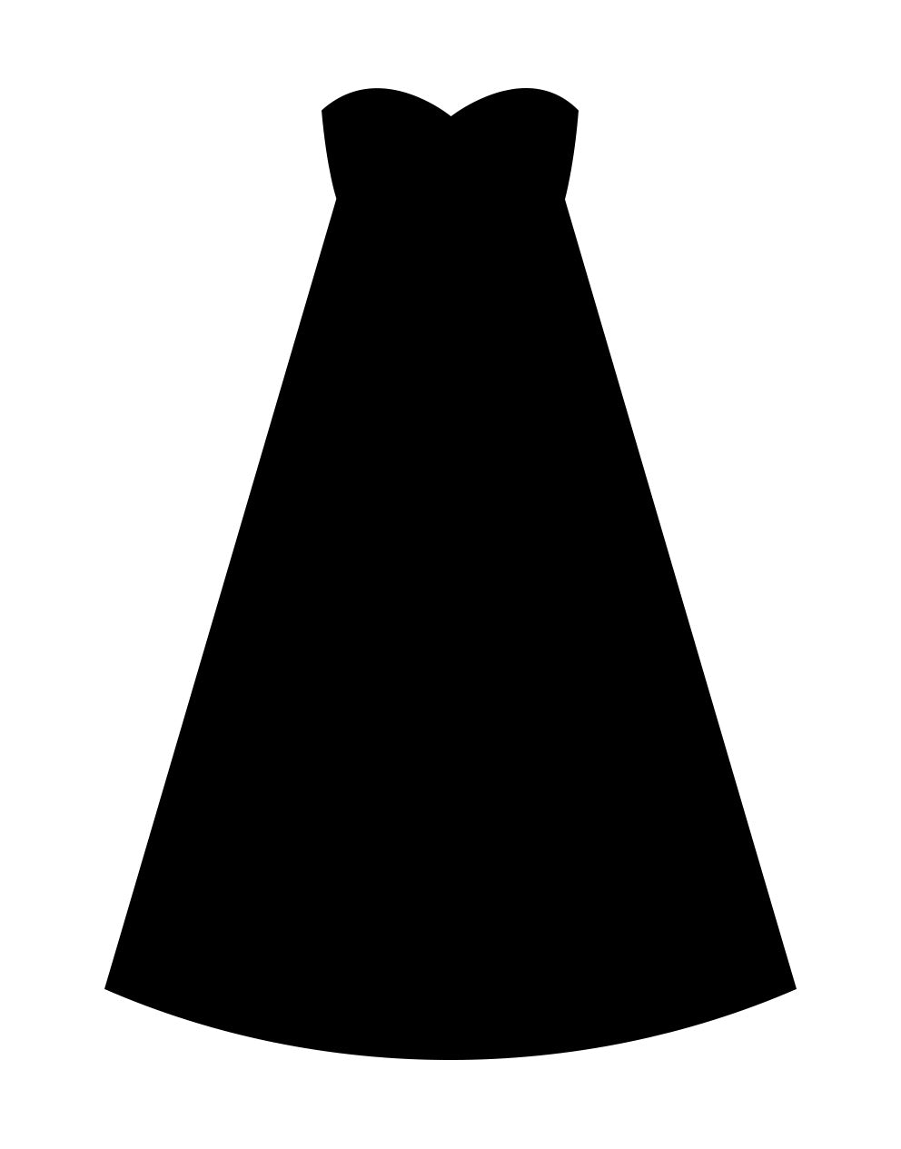 Black silhouette of a strapless empire waist dress on a white background.