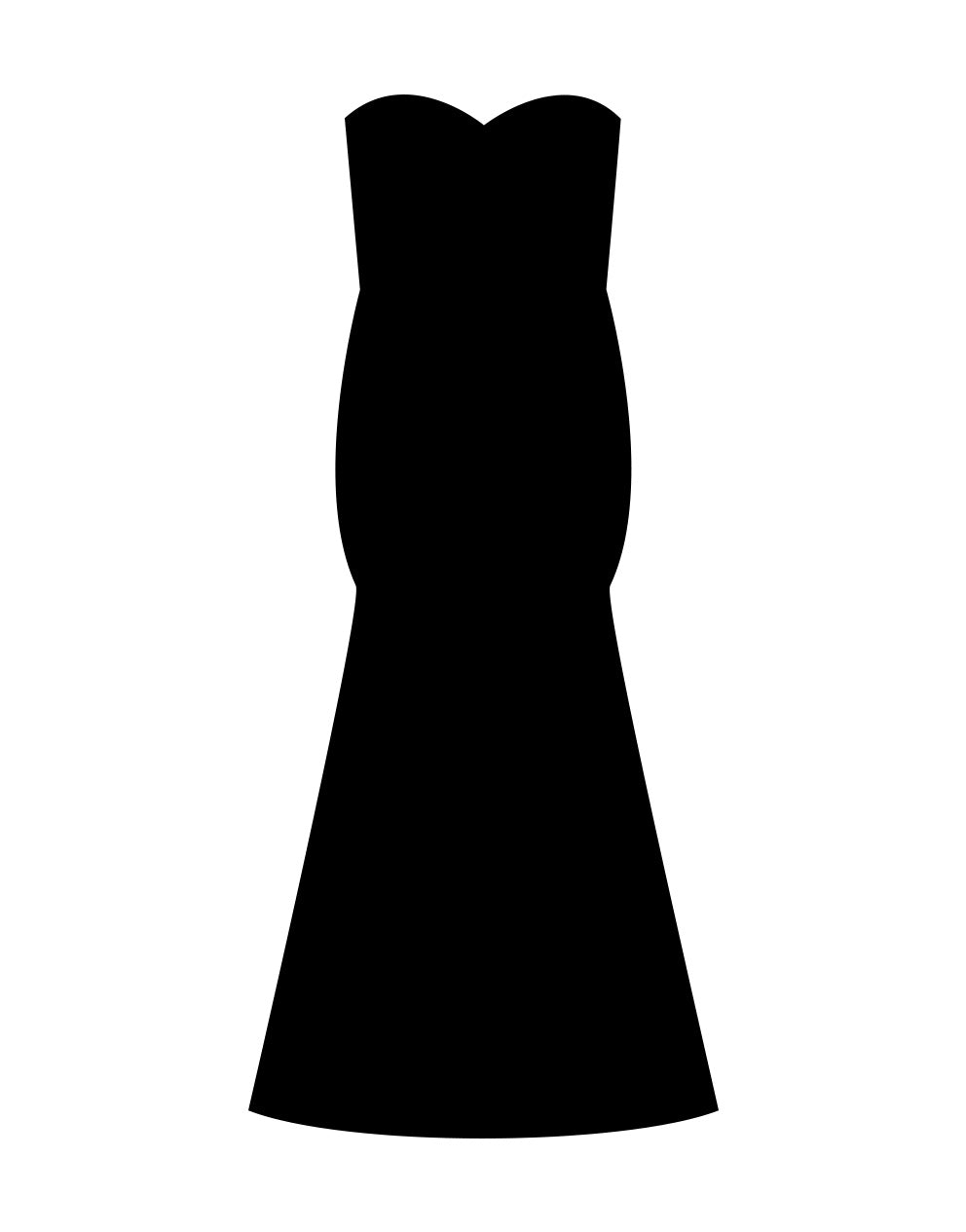 Black silhouette of a strapless fitted dress on a white background.