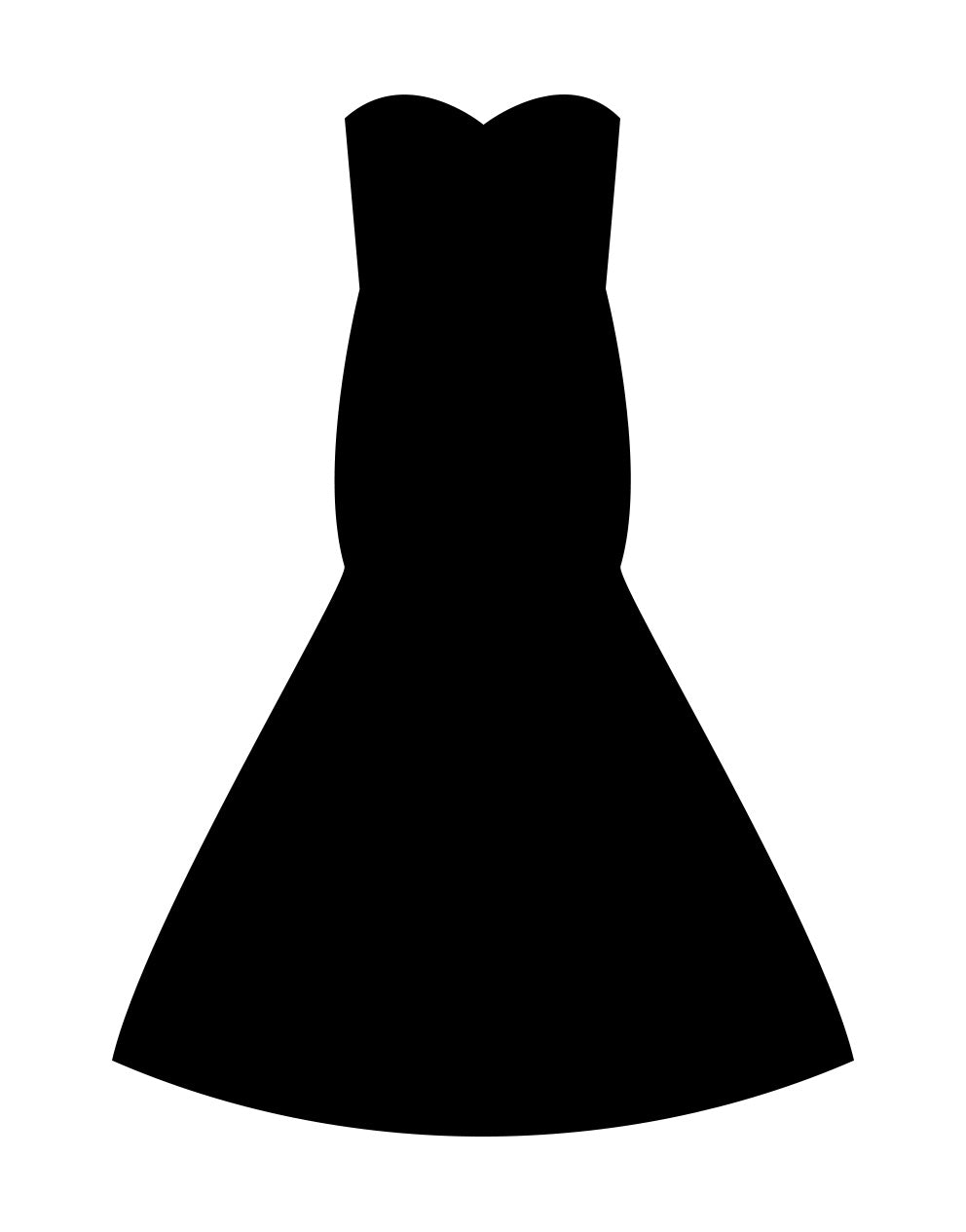 Black silhouette of a strapless mermaid dress on a white background.