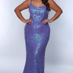 Tease Prom TE2401 Purple. Scoop neckline, slim fitted silhouette, all over sequin, horse hair hem, sequin covered straps. 