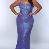 Tease Prom TE2401 Purple. Scoop neckline, slim fitted silhouette, all over sequin, horse hair hem, sequin covered straps. 