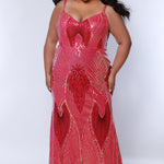 Tease Prom TE2402 magenta . Gold and magenta sequin detail, slim silhouette, straps, natural waistline, v-neckline.