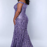 Tease Prom TE2405 Lilac purple. Off the shoulder, purple sequins, fitted silhouette, horse hair hem.