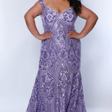 Tease Prom TE2405 Lilac purple. Off the shoulder, purple sequins, fitted silhouette, horse hair hem.