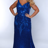 Tease Prom TE2408 Royal blue. V-neckline, bra-friendly straps, tone-on-tone sequin detail, fitted with horse hair hem