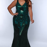 Tease Prom TE2408 Forest Green. V-neckline, bra-friendly straps, tone-on-tone sequin detail, fitted with horse hair hem