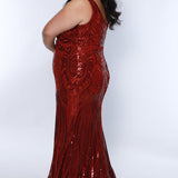 Tease Prom TE2408 Burgundy. V-neckline, bra-friendly straps, tone-on-tone sequin detail, fitted with horse hair hem