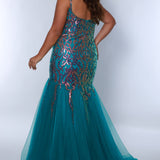 Tease prom TE2409 Jade. Mermaid silhouette, scoop neckline, tulle mermaid skirt, multidimensional sequins, sequin covered straps, center back zipper.