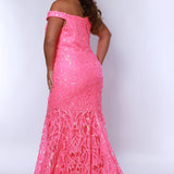 Tease Prom TE2411 Hot Pink. Off the shoulders, sweetheart neckline, fit and flair silhouette, tone on tone sequin detail all over. 