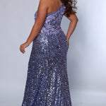 Tease Prom TE2414 Lilac. One shoulder, slim fitted,all over sequin with floral applique embellishments on bodice 