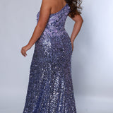 Tease Prom TE2414 Lilac. One shoulder, slim fitted,all over sequin with floral applique embellishments on bodice 