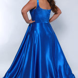 Tease Prom TE2428 royal, scoop neckline, bra friendly straps, A-line satin, exposed boning on bodice.