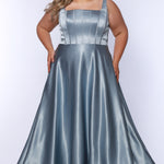 Tease Prom TE2428 Ice blue, scoop neckline, bra friendly straps, A-line satin, exposed boning on bodice.
