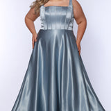 Tease Prom TE2428 Ice blue, scoop neckline, bra friendly straps, A-line satin, exposed boning on bodice.
