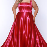 Tease Prom TE2428 Magenta pink, scoop neckline, bra friendly straps, A-line satin, exposed boning on bodice.