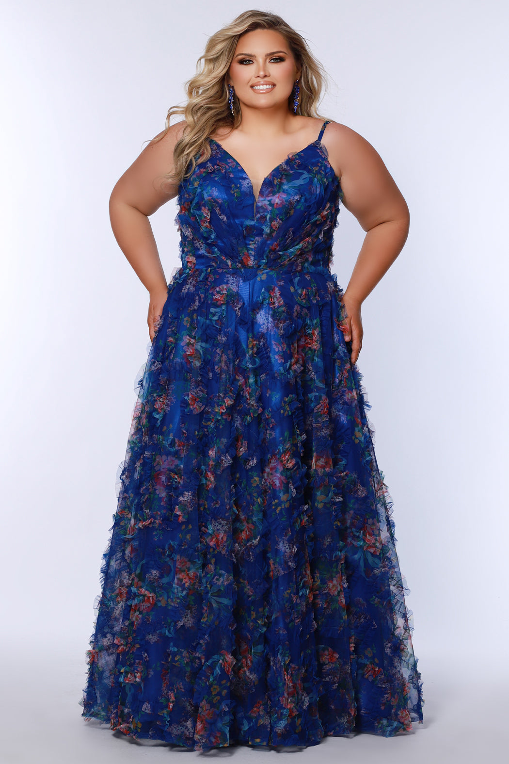 TE2508 Plus Size Floral A-Line Gown with Pockets - Sydney's Closet