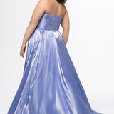 Purple Plus-Size Satin A-Line Gown with Bow