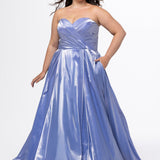 Purple Plus-Size Satin A-Line Gown with Bow