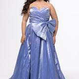 Purple Plus-Size Satin A-Line Gown with Bow