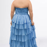 Plus-Size Tiered Skirt Prom Gown