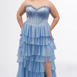 Plus-Size Tiered Skirt Prom Gown