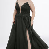 Plus-Size Lace & Tulle A-Line Prom Dress