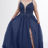 Plus-Size Lace & Tulle A-Line Prom Dress