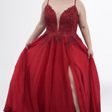 Plus-Size Lace & Tulle A-Line Prom Dress