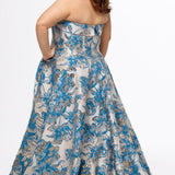 Curvy Floral Brocade Prom Gown