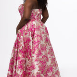 Curvy Floral Brocade Prom Gown