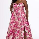 Curvy Floral Brocade Prom Gown