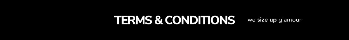Banner text reading "Terms & Conditions" with Sydney's Closet tagline, "we size up glamour" on black background.