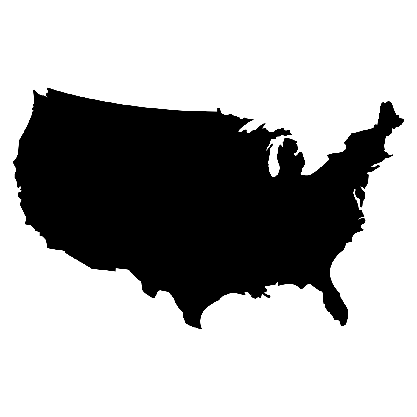 Black silhouette of the United States on a white background
