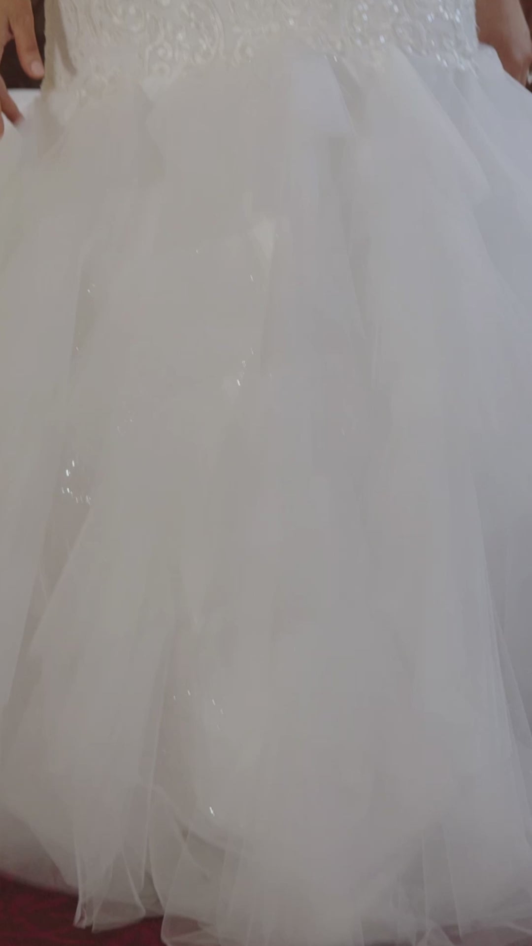 Michelle Bridal MB2411 Ivory. Embroidered lace appliques over soft bridal tulle, sparkle bridal tulle, Embellished with clear sequins, bugle beads, geometric stone, Satin lining, Mermaid silhouette, Boned bodice, Sweetheart neckline, Beaded spaghetti straps, Tiered tulle, Mermaid skirt, Center back zipper