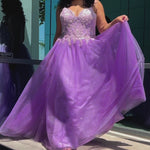 Tease Prom style TE2511 plus size ballgown. Available in slate grey, lavender purple or sky blue with sparkle tulle and lace. 