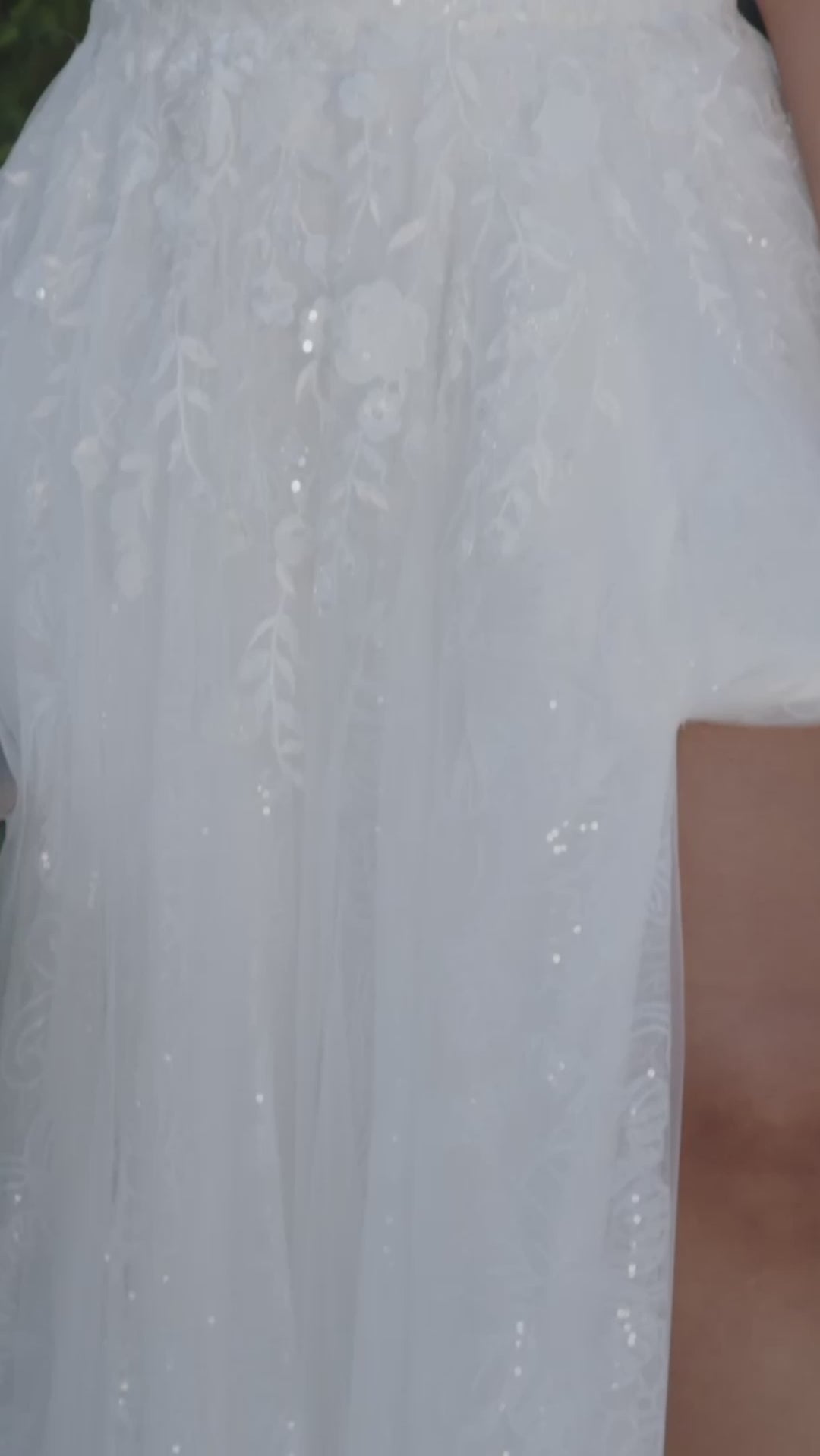 Plus size sexy bridal gown with sparkle tulle, high slit and drape sleeves. Michelle Bridal MB2315 in ivory