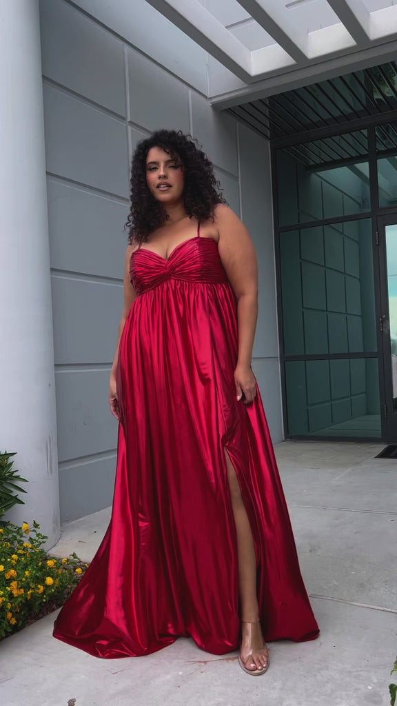 Almost Gone! Plus Size Red Metallic Formal Dress
