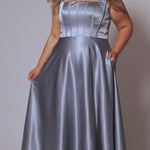 Tease Prom TE2428 ice blue, magenta or foreset green, scoop neckline, bra friendly straps, A-line satin, exposed boning on bodice.