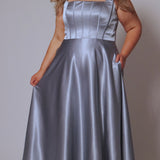 Tease Prom TE2428 ice blue, magenta or foreset green, scoop neckline, bra friendly straps, A-line satin, exposed boning on bodice.