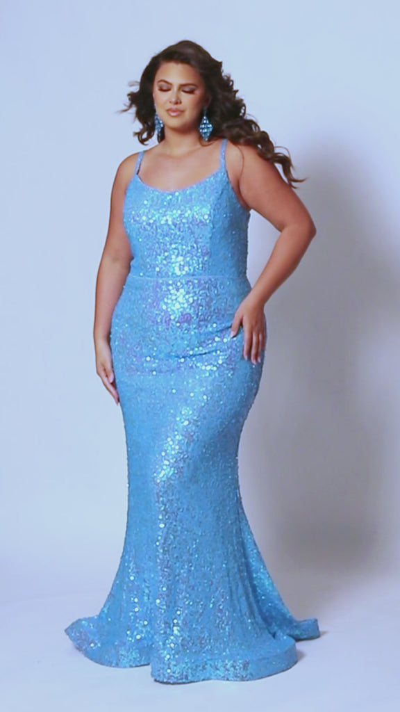 Tease Prom TE2401. Scoop neckline, slim fitted silhouette, all over sequin, horse hair hem, sequin covered straps. 