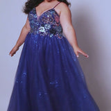 Tease Prom TE2427 Pink and Blue. A-line silhouette, Sequin, beaded floral fabric on net, sparkle tulle Spaghetti straps, V-neckline, Tone-on-tone sparkle mesh insert, Slight scoop with V-back, Long invisible center back zipper, Natural waistline, Gathered A-line skirt with horsehair hem.