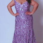 Tease Prom TE2405 Off the shoulder, dark mauve sequins, fitted silhouette, horse hair hem.