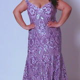 Tease Prom TE2405 Off the shoulder, dark mauve sequins, fitted silhouette, horse hair hem.