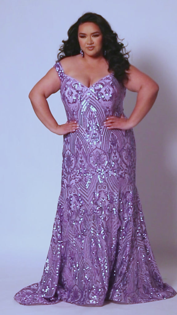 Tease Prom TE2405 Off the shoulder, dark mauve sequins, fitted silhouette, horse hair hem.