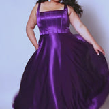 Tease Prom TE2428 purple, black, navy or burgundy, scoop neckline, bra friendly straps, A-line satin, exposed boning on bodice.