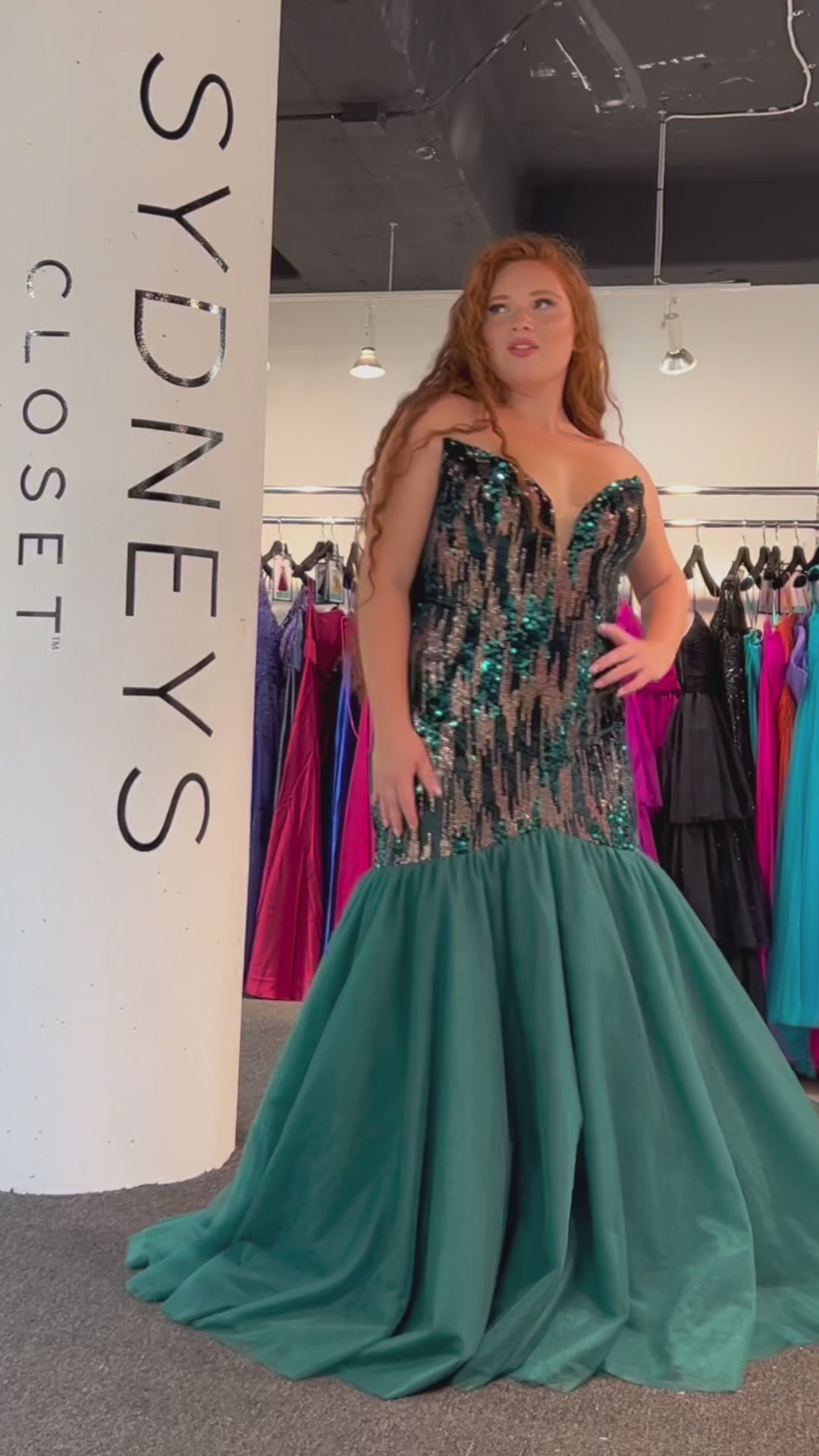 Johnathan Kayne for Sydney's Closet JK2411 Emerald, Onyx. Mermaid silhouette, Sequin & paillette on stretch velvet, Tulle, Sweetheart neckline with nude mesh insert, Strapless, Optional spaghetti straps included, Full lace-up back with modesty panel.
