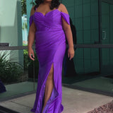 Sydney's Closet SC7402 sexy fitted prom dress in sparkle lycra .  Exposed boning on corset, drape sleeves with adjsutable spaghetti straps, high slit and ruchsed skirt. Available in violet purple, magenta pink, or turq blue and green. 