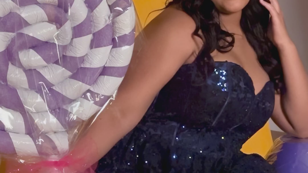 Strapless, sweetheart plus size gala formal ballgown. Exposed corset boning on bodice covered in lace applqiues. Tiered A-line skirt with matching lace applique hem. Style SC7398 is available in forest green, navy blue or burgundy red by Sydney's Closet. 